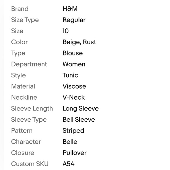 Label of Graded Goods H&M Womens Blouse Size 10 Beige Boho Bell Sleeve Top - Picture 7 of 7